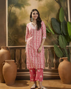 Floral Printed V Neck Straight Kurta Trouser With Dupatta