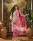 Floral Printed V Neck Straight Kurta Trouser With Dupatta