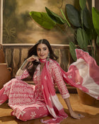 Floral Printed V Neck Straight Kurta Trouser With Dupatta