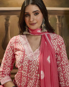Floral Printed V Neck Straight Kurta Trouser With Dupatta
