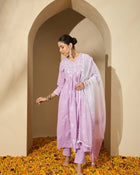Floral Embroidered V Neck Kurta Set With Dupatta