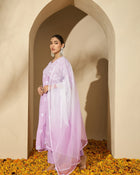Floral Embroidered V Neck Kurta Set With Dupatta