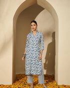 Floral Printed V Neck Straight Kurta Trouser With Dupatta