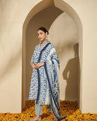 Floral Printed V Neck Straight Kurta Trouser With Dupatta