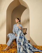 Floral Printed V Neck Straight Kurta Trouser With Dupatta