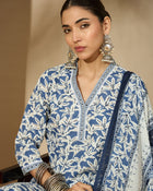 Floral Printed V Neck Straight Kurta Trouser With Dupatta