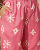 Peach Blossom Trail Floral Printed Straight Kurta with Trouser & Dupatta