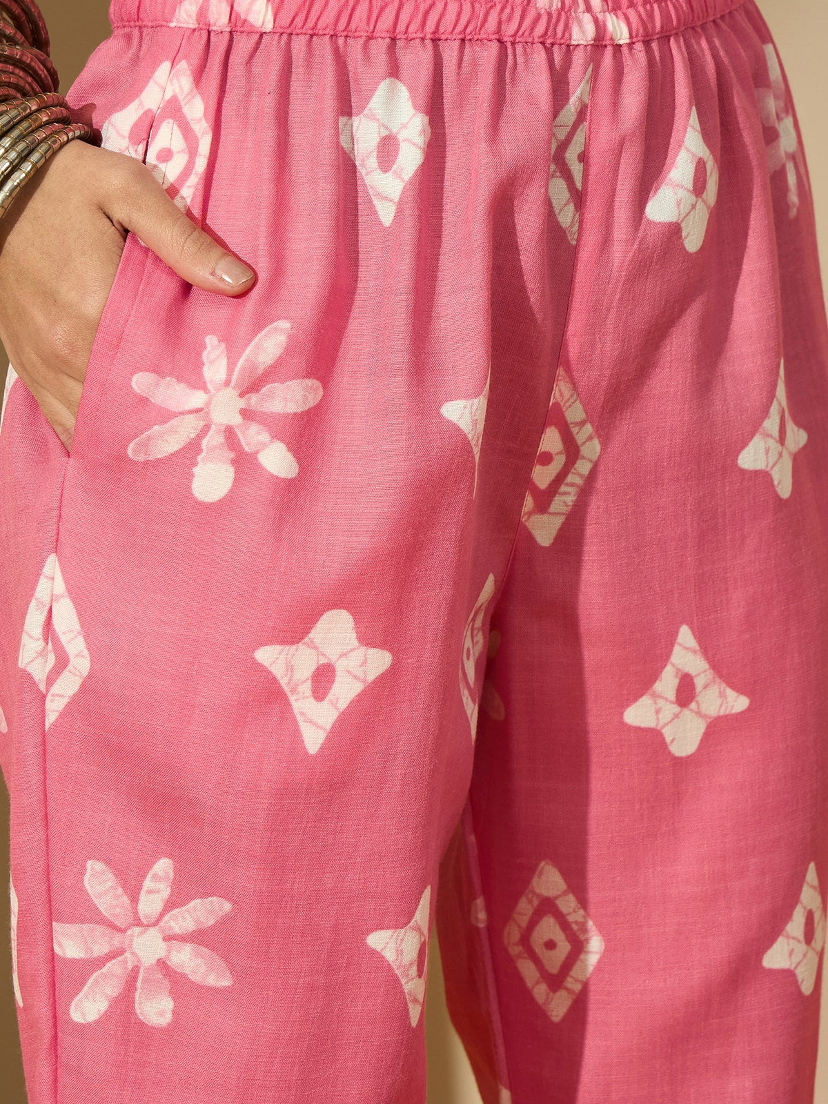 Peach Blossom Trail Floral Printed Straight Kurta with Trouser & Dupatta