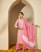 Peach Blossom Trail Floral Printed Straight Kurta with Trouser & Dupatta