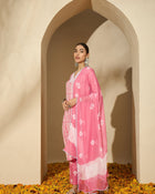Peach Blossom Trail Floral Printed Straight Kurta with Trouser & Dupatta