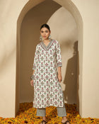 Pearl Garden Floral Printed White Lace Kurta Set with Dupatta