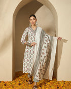 Pearl Garden Floral Printed White Lace Kurta Set with Dupatta