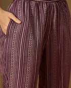 Mulberry Muse Purple & Beige Printed V-Neck Kurta Set with Dupatta