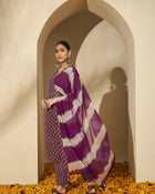 Mulberry Muse Purple & Beige Printed V-Neck Kurta Set with Dupatta
