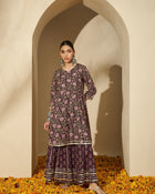 Iris Glow Purple Printed Cotton Kurta Sharara Set with Dupatta