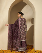 Iris Glow Purple Printed Cotton Kurta Sharara Set with Dupatta