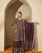 Iris Glow Purple Printed Cotton Kurta Sharara Set with Dupatta