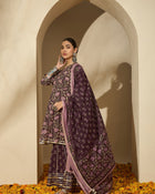 Iris Glow Purple Printed Cotton Kurta Sharara Set with Dupatta