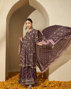 Iris Glow Purple Printed Cotton Kurta Sharara Set with Dupatta