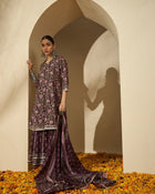 Iris Glow Purple Printed Cotton Kurta Sharara Set with Dupatta