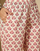 Pastel Vine Floral Printed A-Line Cotton Kurta with Trouser & Dupatta
