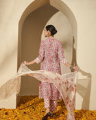 Pastel Vine Floral Printed A-Line Cotton Kurta with Trouser & Dupatta