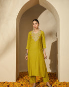 Embroidered Three Quarter Sleeves Kurta Trouser & Dupatta