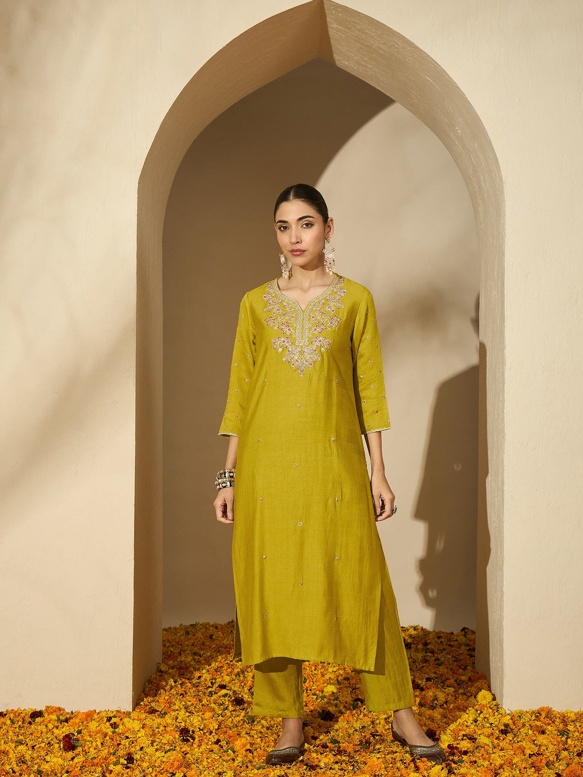Embroidered Three Quarter Sleeves Kurta Trouser & Dupatta