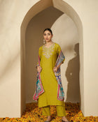 Embroidered Three Quarter Sleeves Kurta Trouser & Dupatta