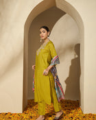 Embroidered Three Quarter Sleeves Kurta Trouser & Dupatta