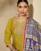 Embroidered Three Quarter Sleeves Kurta Trouser & Dupatta