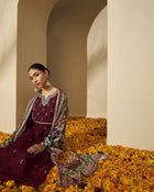 Wine Allure Maroon Embroidered Kurta with Trouser & Dupatta
