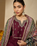Wine Allure Maroon Embroidered Kurta with Trouser & Dupatta