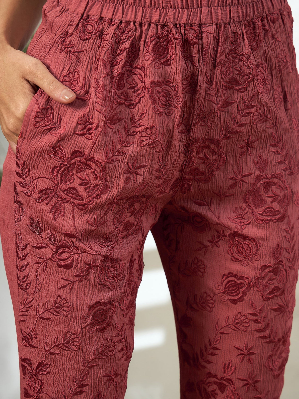 Ruhani Floral Embroidered V-Neck Tunic with Trouser Co-ord Set
