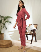 Ruhani Floral Embroidered V-Neck Tunic with Trouser Co-ord Set