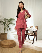 Ruhani Floral Embroidered V-Neck Tunic with Trouser Co-ord Set