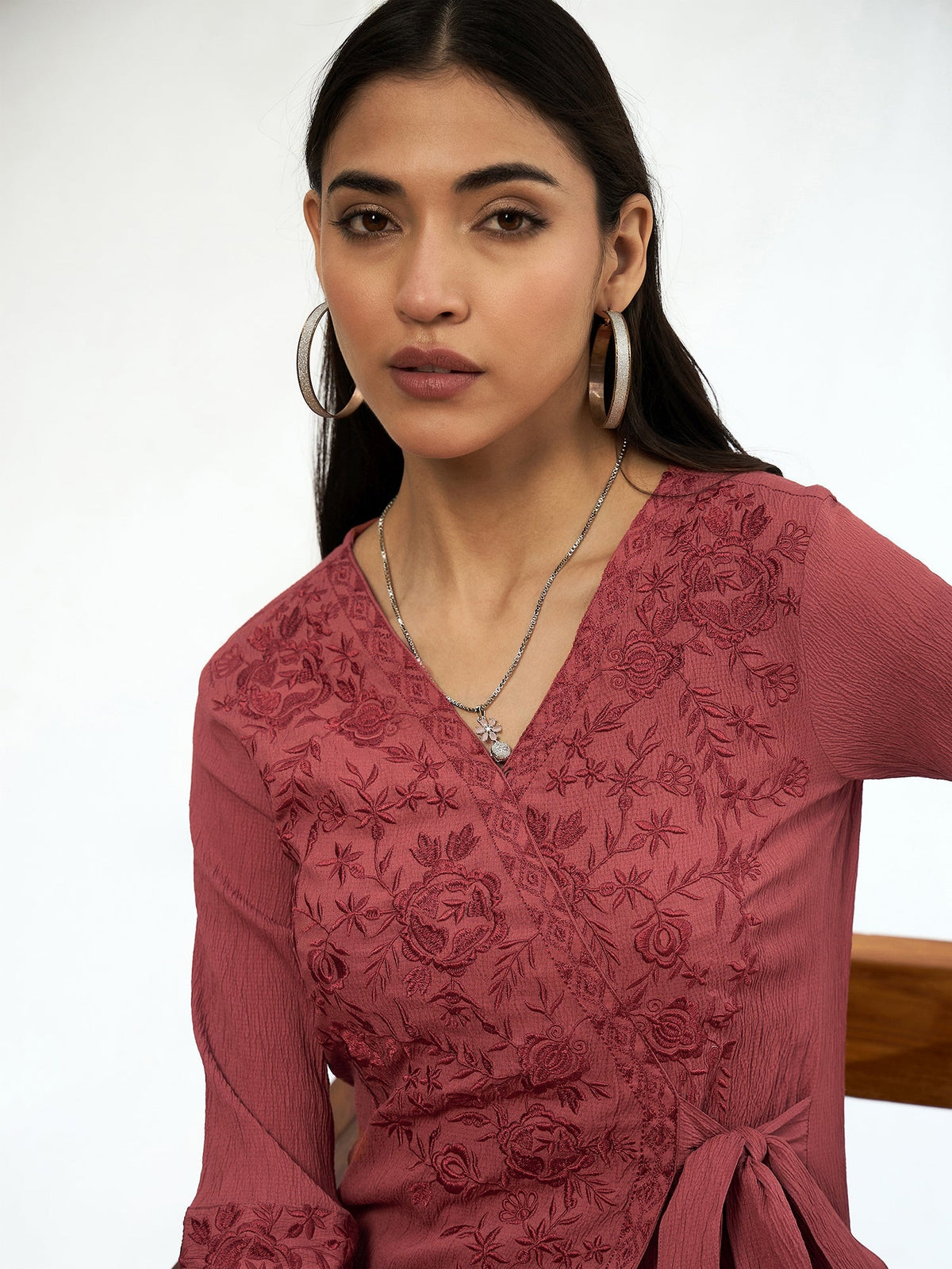 Ruhani Floral Embroidered V-Neck Tunic with Trouser Co-ord Set