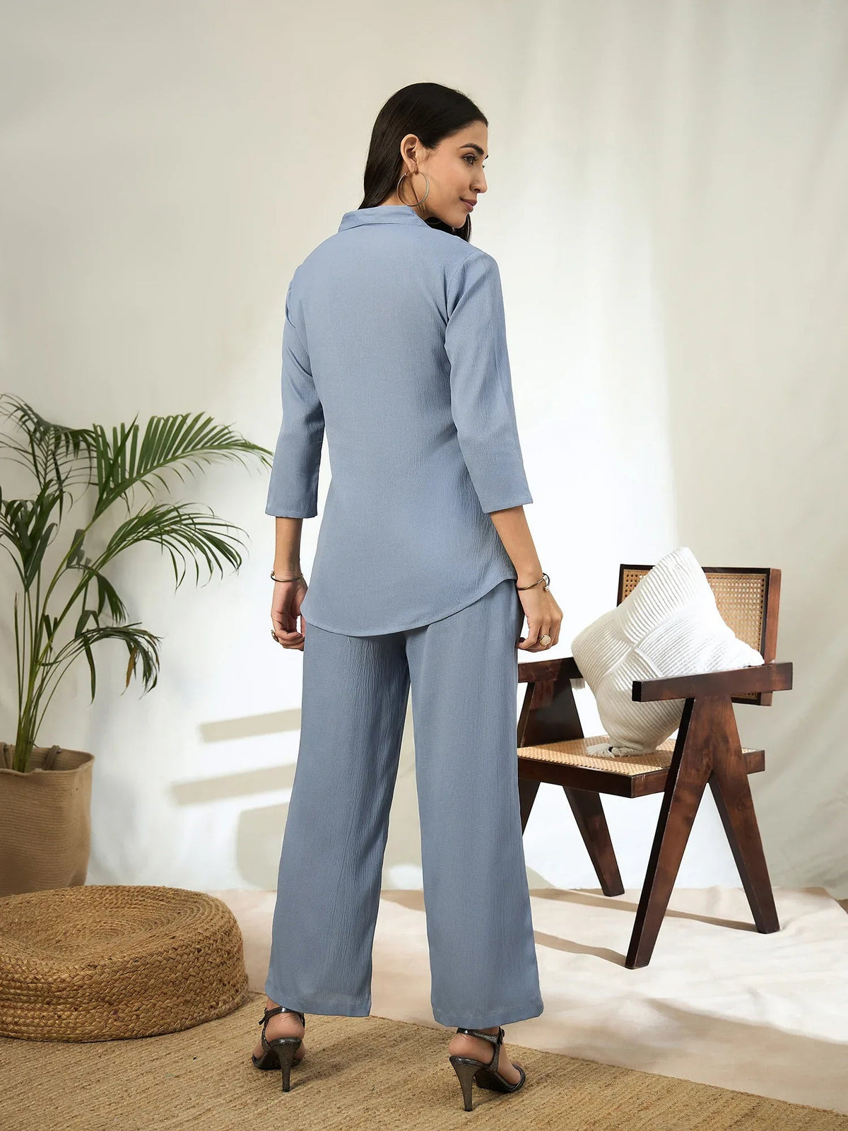 Aashra Embroidered Shirt Collar Co-Ord Set with Trousers - aunlabel