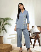 Aashra Embroidered Shirt Collar Co-Ord Set with Trousers - aunlabel