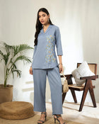 Aashra Embroidered Shirt Collar Co-Ord Set with Trousers - aunlabel