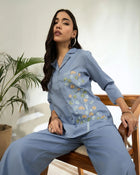 Aashra Embroidered Shirt Collar Co-Ord Set with Trousers - aunlabel