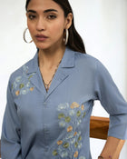 Aashra Embroidered Shirt Collar Co-Ord Set with Trousers - aunlabel