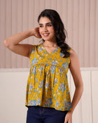 Mustard Floral Sleeveless Top