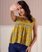 Mustard Floral Sleeveless Top