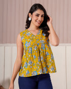 Mustard Floral Sleeveless Top