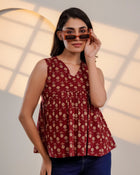 Maroon Printed Sleeveless Top