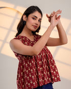 Maroon Printed Sleeveless Top