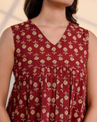 Maroon Printed Sleeveless Top