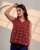 Maroon Printed Sleeveless Top