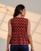 Maroon Printed Sleeveless Top